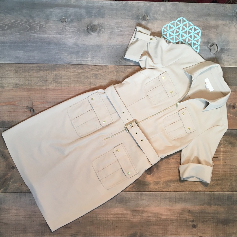 Michael Kors tan zip front dress